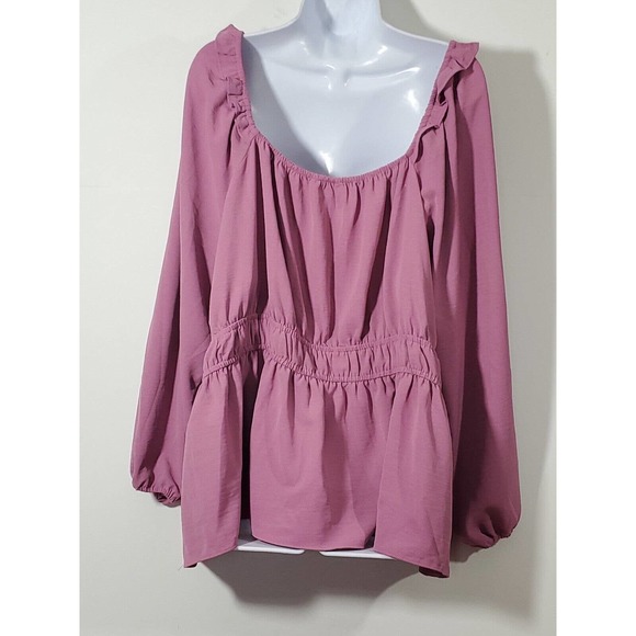 Nine West On/Off Shoulder Pinkish Mauve Long Sleeve Top 3X Ruffles Stretch - Picture 7 of 10